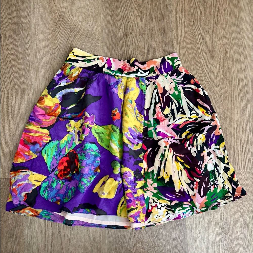 Maeve by Anthropologie Vibrant Floral Watercolor Silk Mini Skirt